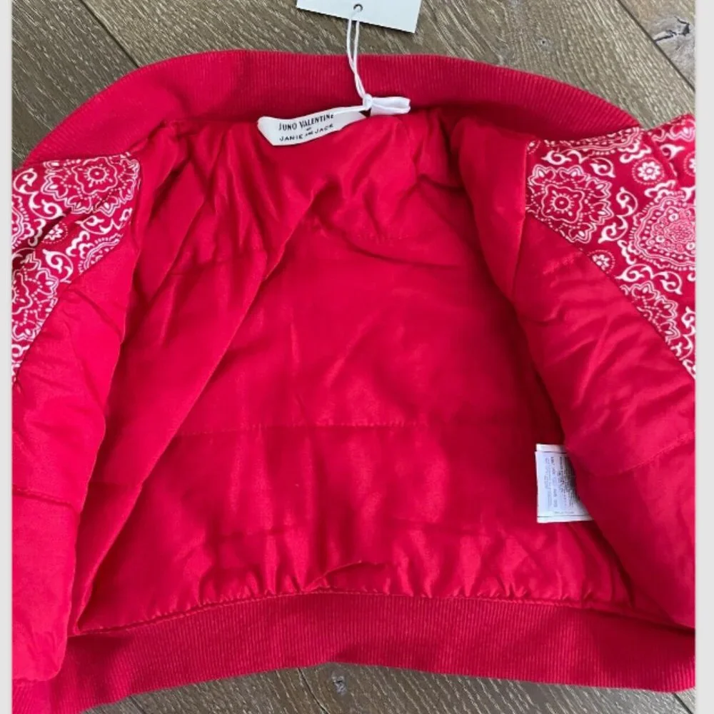 NWT JUNO VALENTINE BY JANIE & JACK CANDY RED BANDANA BOMBER‎ JACKET SZ 6-12 M